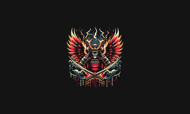 samurai flying on hell lightning vector artwork design