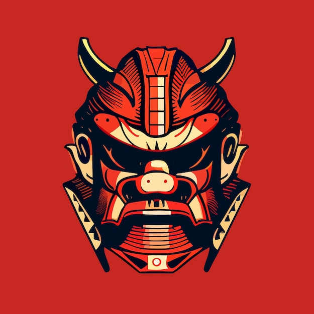 Samurai mask flat design samurai mask vector icon illustration