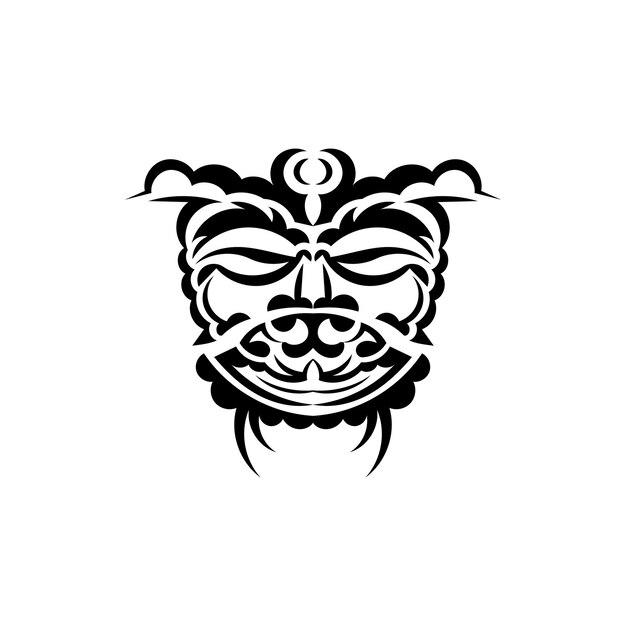 Samurai mask Traditional totem symbol Black tattoo in samoan style Isolated on white background Hand drawn vector illustration