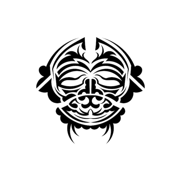 Samurai mask Traditional totem symbol Black tattoo in the style of the ancient tribes Black and white color flat style Vector illustration