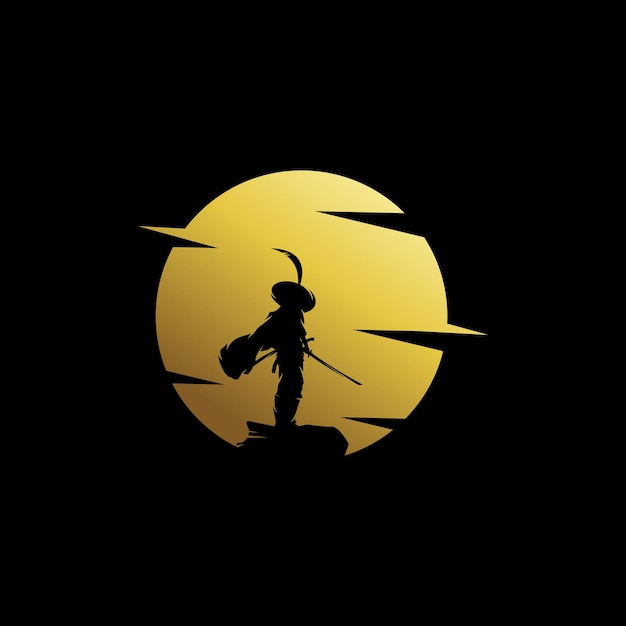 Samurai moon logo design illustration