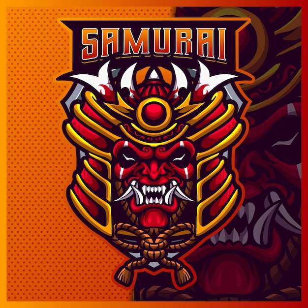 Samurai Oni mascot esport logo design illustrations vector template, Devil Ninja Mask logo for team game streamer youtuber banner twitch discord