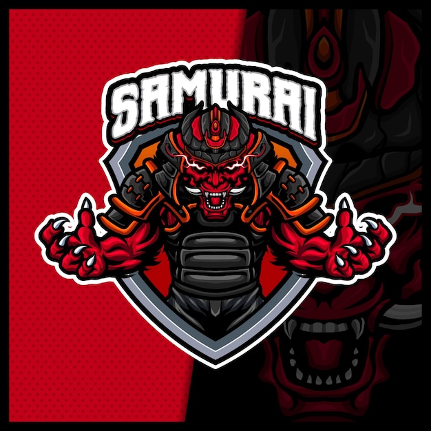 samurai oni monster mascot esport logo illustrations template, devil ninja cartoon style