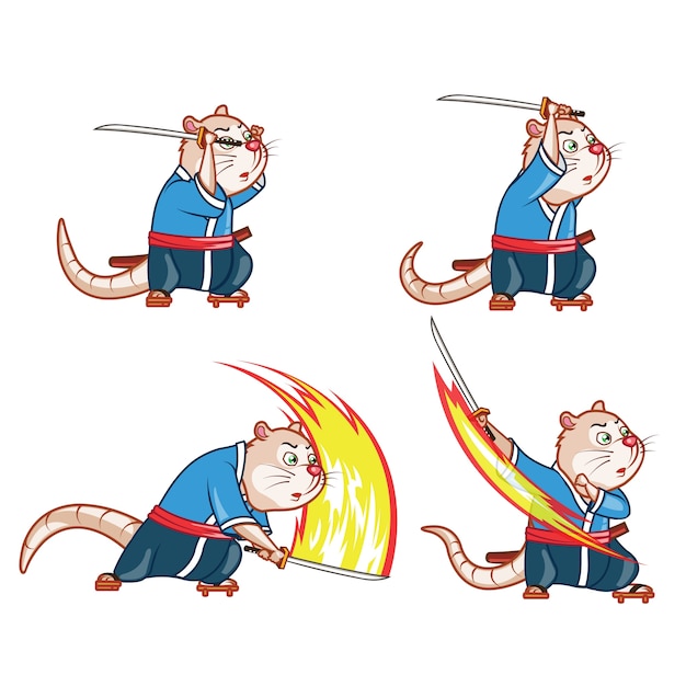 Samurai Rat cartoon Game Character Animation Sprite