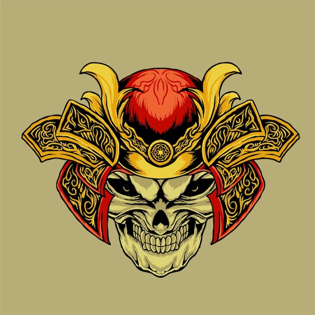 Samurai skull head armored illustration