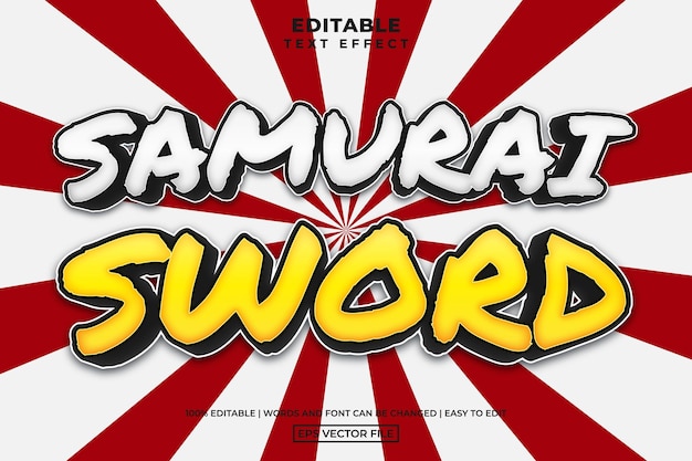 Samurai sword text style, editable text effect vector