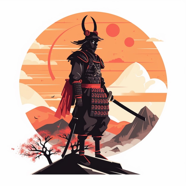 samurai vector japanese illustration culture japan art traditional silhouette design warri