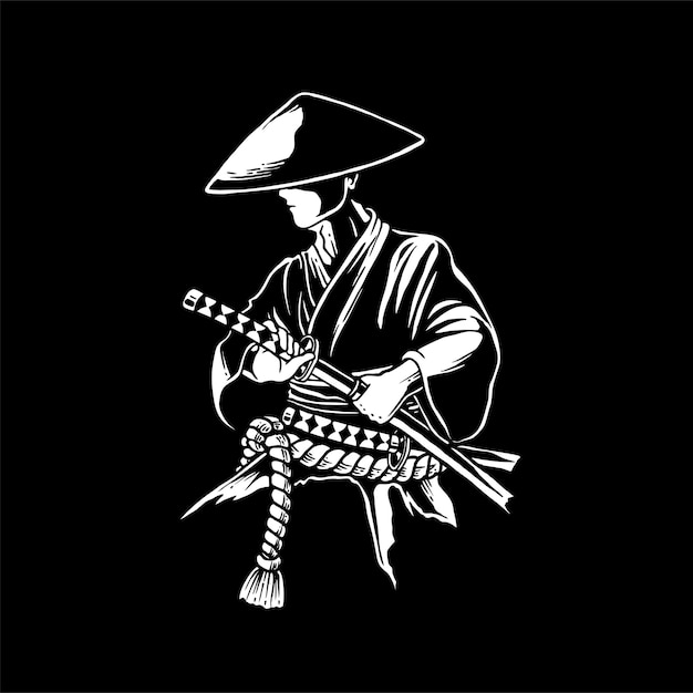 Samurai with his swords related bold type illustration