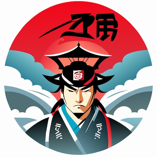 samurai with japanese traditional character vector