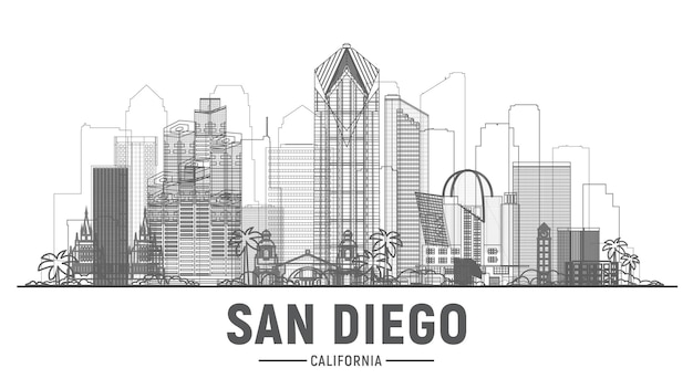 San Diego California United States line city skyline vector background Flat vector illustration