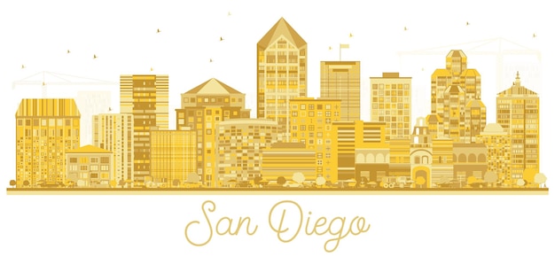 San Diego California USA City Skyline Silhouette with Golden Buildings Isolated on White