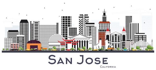 San Jose California Skyline with Gray Buildings Isolated on White. Vector Illustration. Business Travel and Tourism Concept with Modern Architecture. San Jose Cityscape with Landmarks.