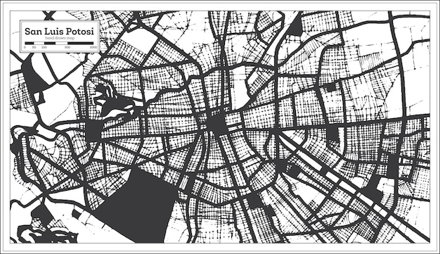 San Luis Potosi Mexico City Map in Black and White Color in Retro Style Outline Map