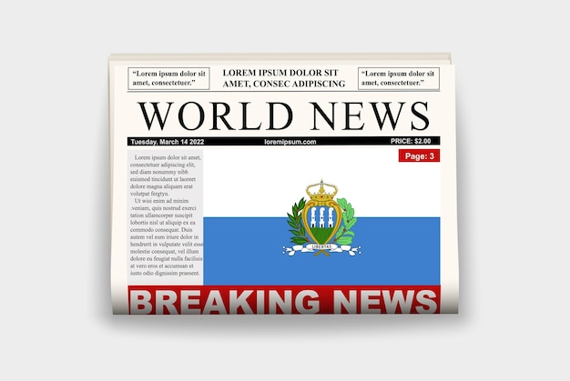 San Marino country newspaper flag breaking news on newsletter news concept gazette page headline