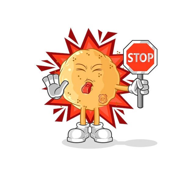 Sand ball holding stop sign cartoon mascot vector