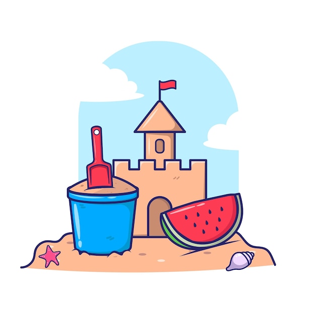 Vector sand castle watermelon for summer vector flat icon illustration