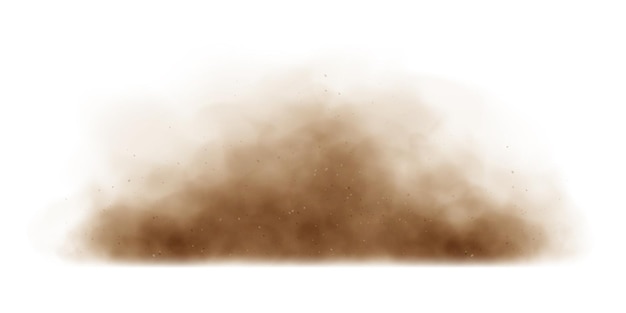 Sand cloud sandstorm dirty dust or brown smoke Heavy thick smog effect isilated on white background Realistic vector illustration