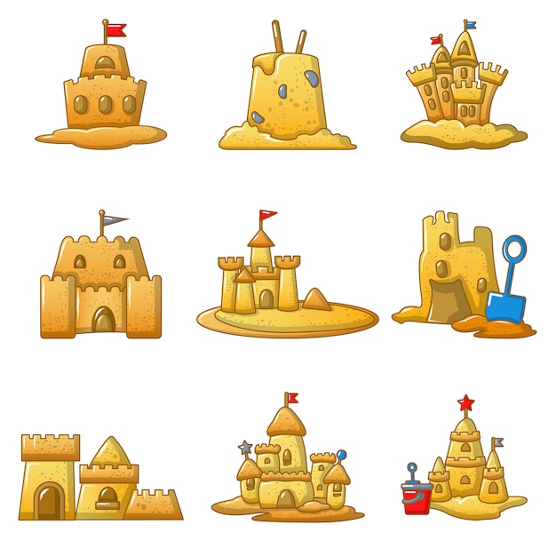 Sandcastle beach icons set