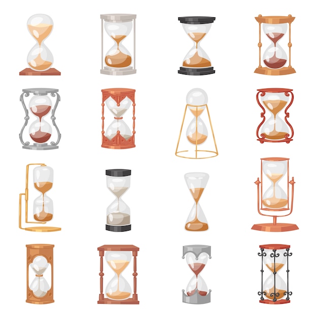 Vector sandglass  glass clock with flowing sand and hourglass clocked in time illustration clocking alarm timer to countdown time set  on white background