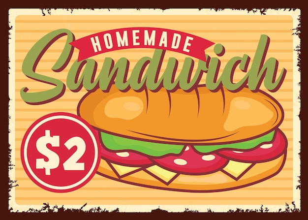 Sandwich advertisement for fast food restaurant Food sign vintage template