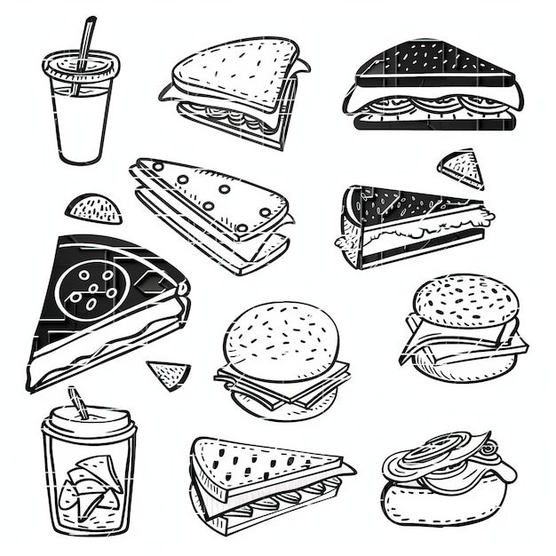 Vector sandwich flat vector linear set illustration high quality