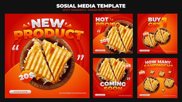 sandwich food instagram post template design