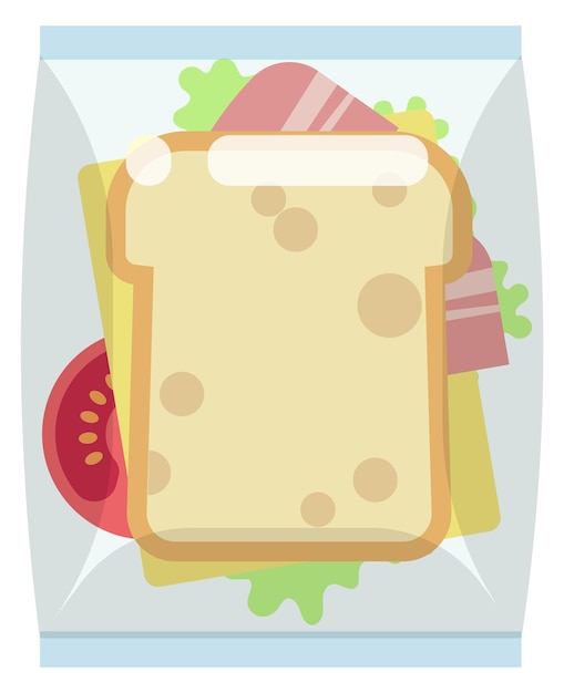 Sandwich in lunch pack Food plastic bag cartoon icon