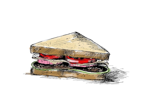 Sandwich outline drawing Hand Drawn Sketch Vector illustration