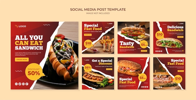 Sandwich social media post template. Food banner for restaurant and cafe