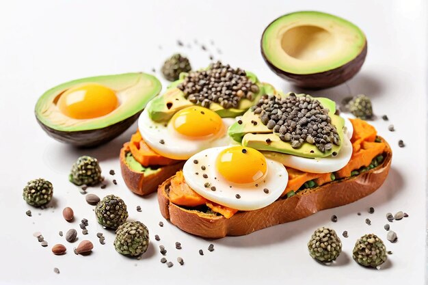 Vector sandwich with avocado and poached egg healthy breakfast concept