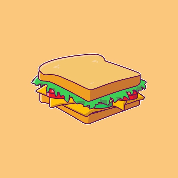 Sandwich with cheese and vegetable vector flat illustration