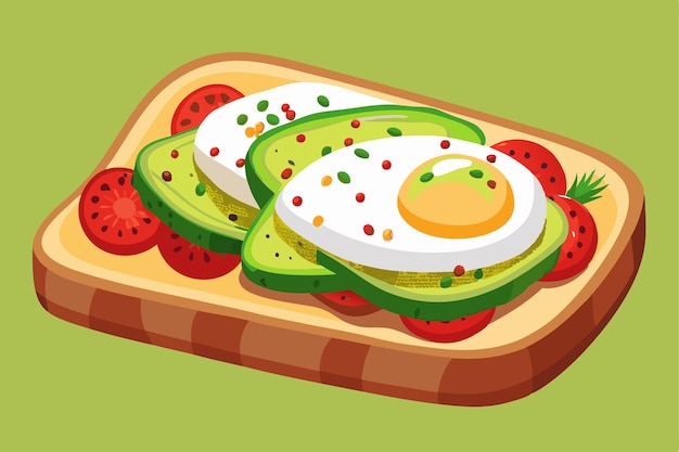 Vector a sandwich with eggs avocado and strawberry on it