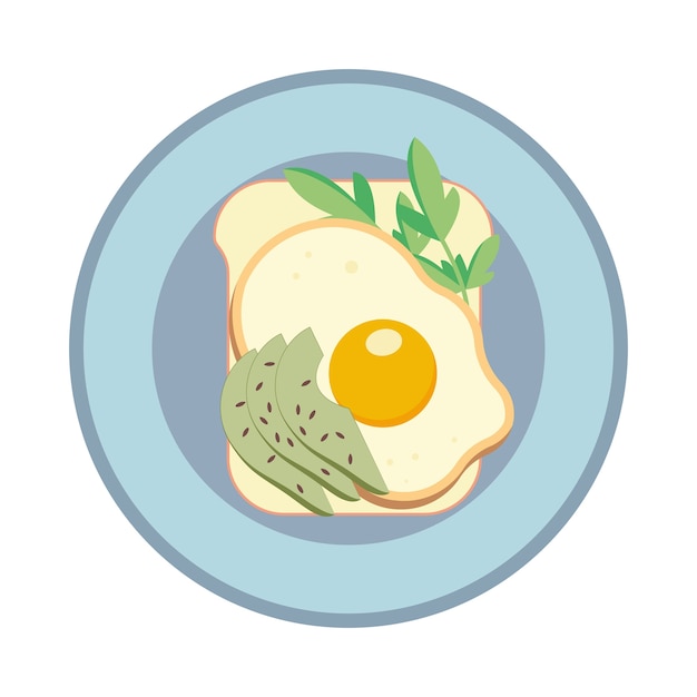 Sandwich with fried egg and avocado. Sandwich on a plate.  illustration.