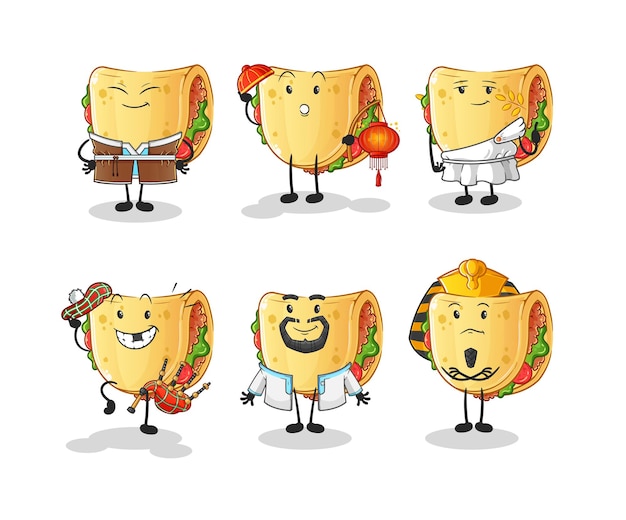 Sandwich world culture group. cartoon mascot vector