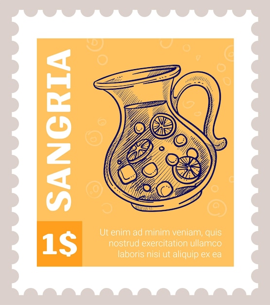 Sangria postal mark or postcard with spanish food