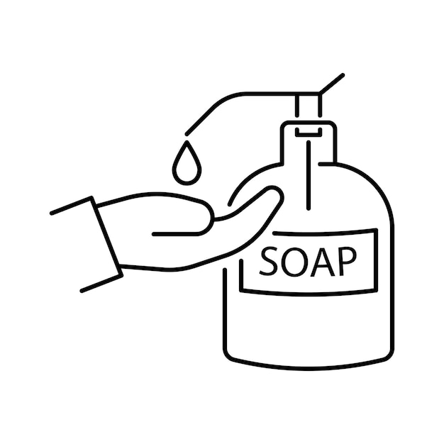 Sanitizer with hands Liquid soap Simple design Line vector Isolate on white background