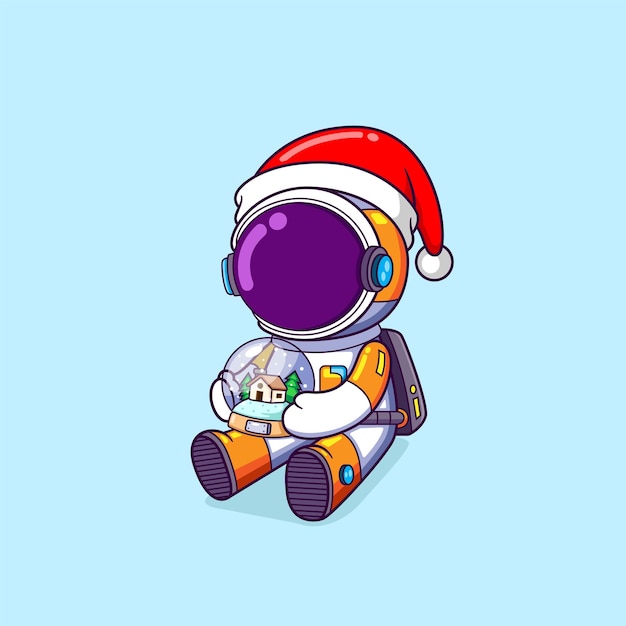 The santa astronaut is holding the cute magical ball for the christmas gift