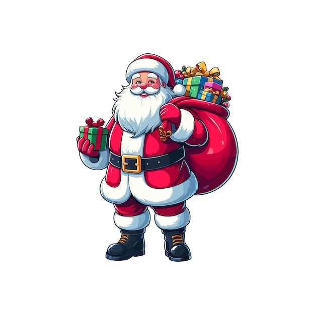 santa carrying a bag of presents Santa Claus standing proudly holding a sack of toys slung over hi