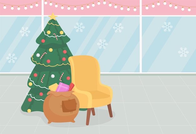 Vector santa chair in mall flat color vector illustration