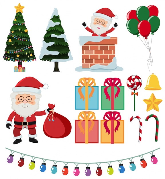 Santa and christmas elements on white background