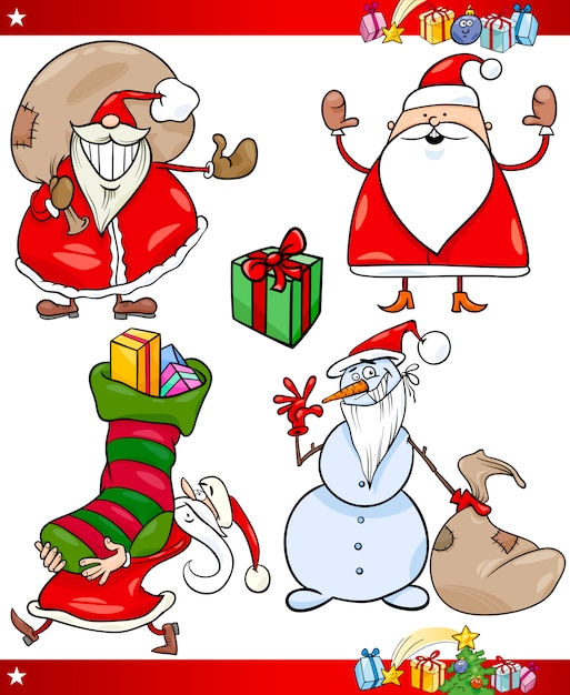 Santa and Christmas Themes Cartoon Set