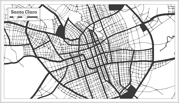 Santa Clara Cuba City Map in Black and White Color in Retro Style Outline Map