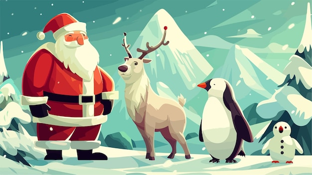 Vector santa claus and arctic animals wallpaper