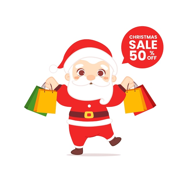 Santa claus carry many shopping bags on christmas sale