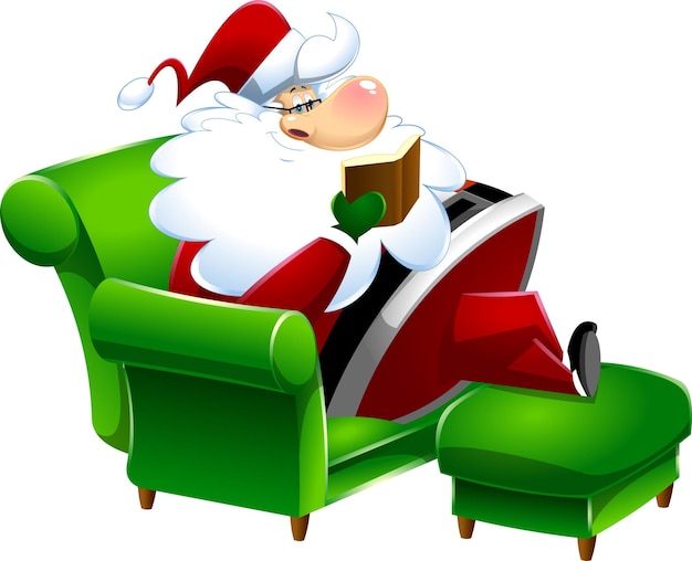 Santa Claus Cartoon Character Reads A Holy Bible