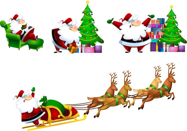 Santa Claus Cartoon Character. Vector Flat Design Collection Set Isolated On White Background
