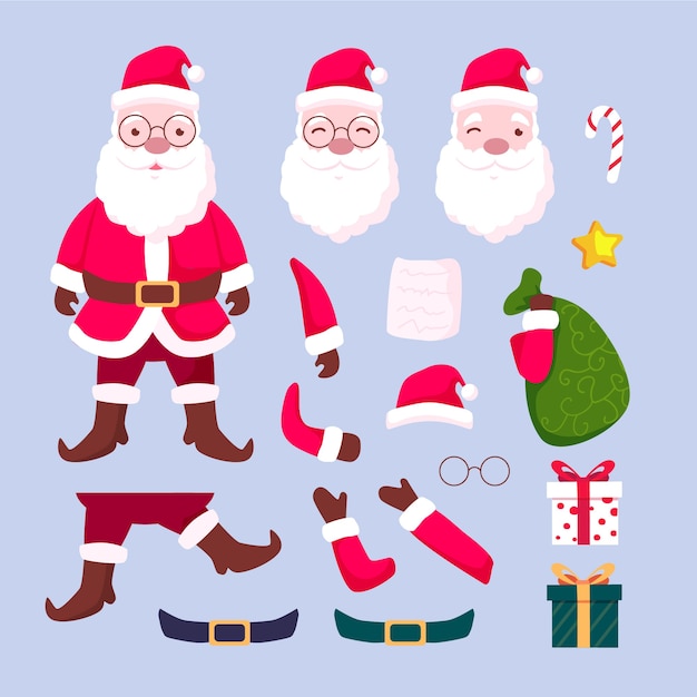 Santa Claus Character Illustration With Set Parts