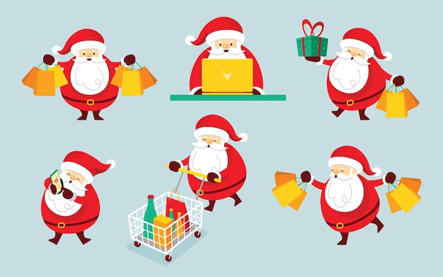 Santa Claus Characters Set, Shopping Concept