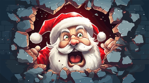 Vector santa claus christmas illustration breaking through snowy background