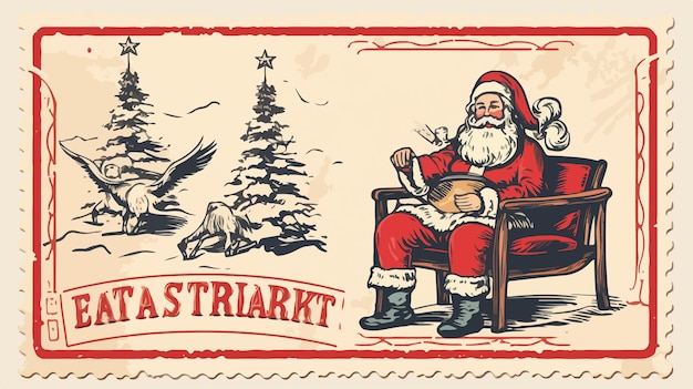 Vector santa claus christmas letter postage stamps and post office box